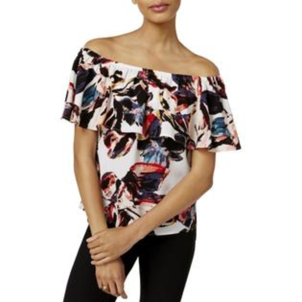 New Bar III Floral Print Off the Shoulder Top